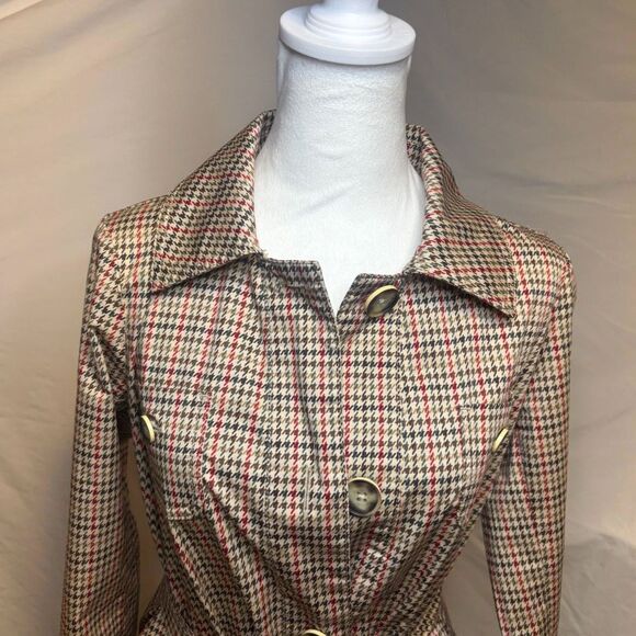 Cabi Sherlock Multicolor Houndstooth Plaid Trench Pea Coat Womens Designer - Picture 4 of 9